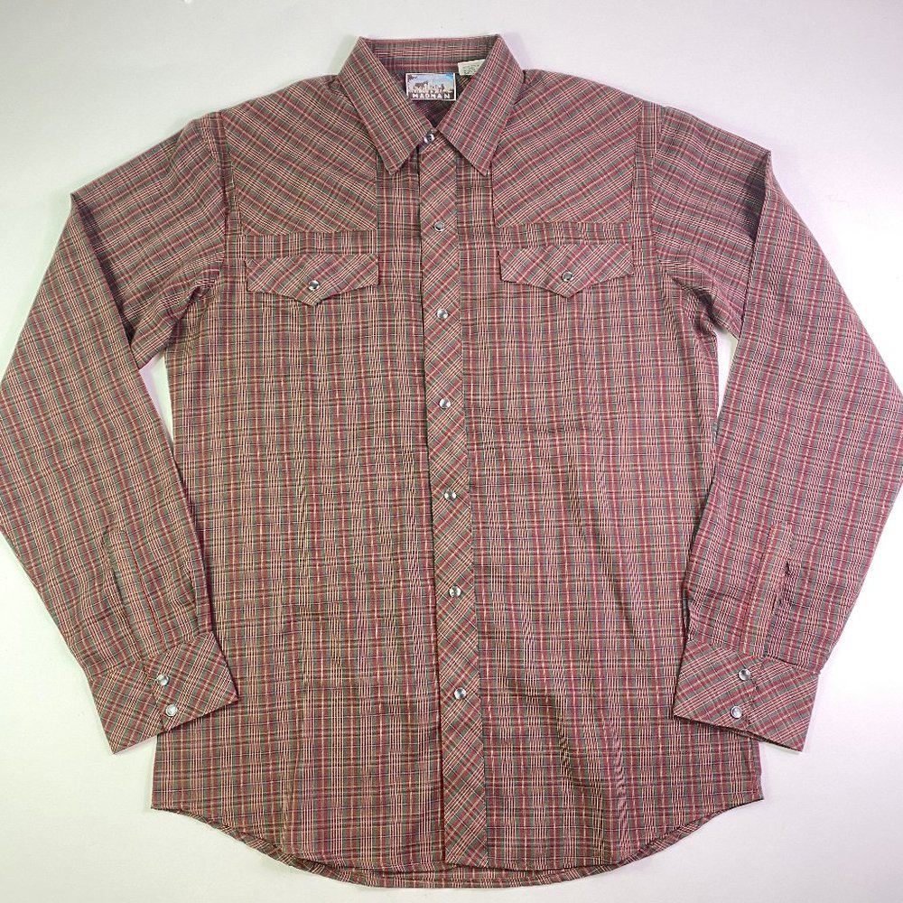 Madman Mens Brown Pearl Snap Western Button Down
